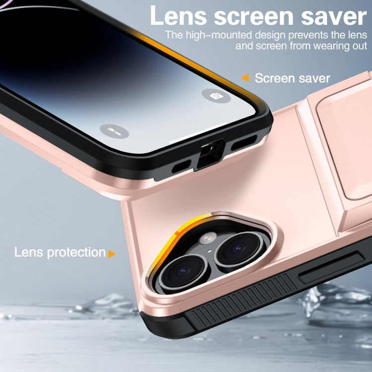 For iPhone 16 Card Slot Holder Phone Case(Rose Gold) by buy2fix