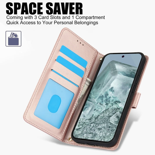 For Google Pixel 9 / 9 Pro Skin Feel Pure Color Card Slots Leather Phone Case with Dual Lanyard(Rose Gold) by buy2fix