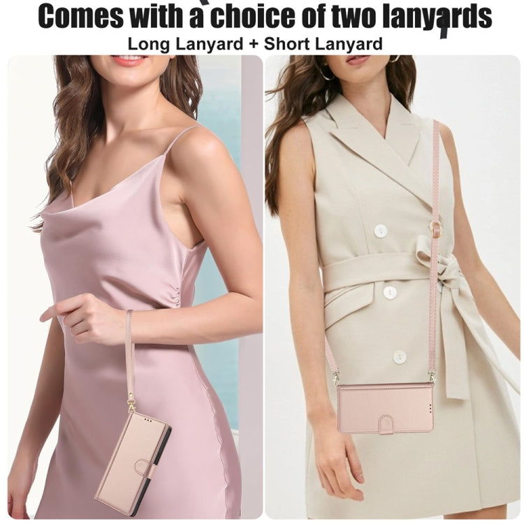 For Samsung Galaxy S25+ 5G Skin Feel Pure Color Card Slots Leather Phone Case with Dual Lanyard(Rose Gold) by buy2fix