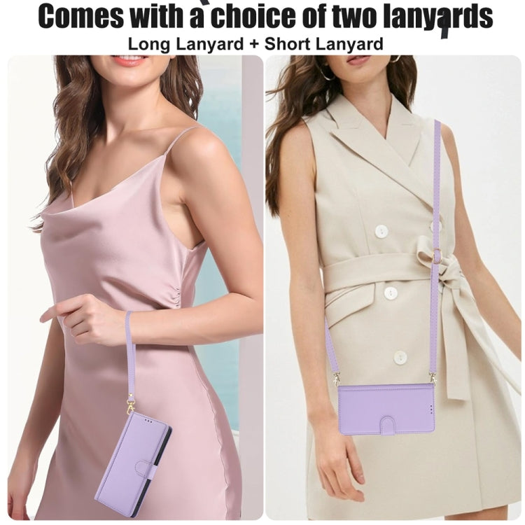 For Samsung Galaxy S25+ 5G Skin Feel Pure Color Card Slots Leather Phone Case with Dual Lanyard(Purple) by buy2fix