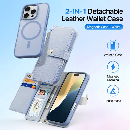 For iPhone 16 Pro DUX DUCIS Lawa Series 2 in 1 Wallet Zipper Detachable MagSafe Phone Case with Lanyard(Light Blue) by DUX DUCIS