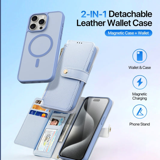 For iPhone 15 Pro DUX DUCIS Lawa Series 2 in 1 Wallet Zipper Detachable MagSafe Phone Case with Lanyard(Light Blue) by DUX DUCIS