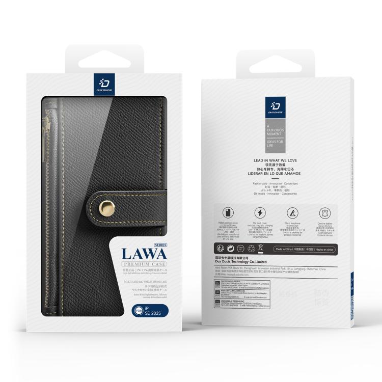 For iPhone 16e DUX DUCIS Lawa Series 2 in 1 Wallet Zipper Detachable MagSafe Phone Case with Lanyard(Black) - iPhone 16e Cases by DUX DUCIS | Online Shopping UK | buy2fix