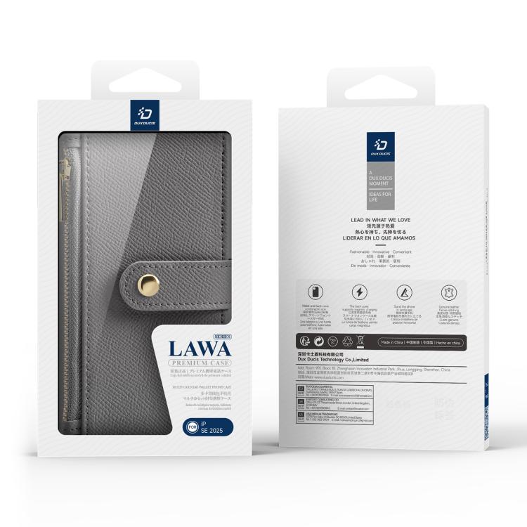 For iPhone 16e DUX DUCIS Lawa Series 2 in 1 Wallet Zipper Detachable MagSafe Phone Case with Lanyard(Grey) - iPhone 16e Cases by DUX DUCIS | Online Shopping UK | buy2fix