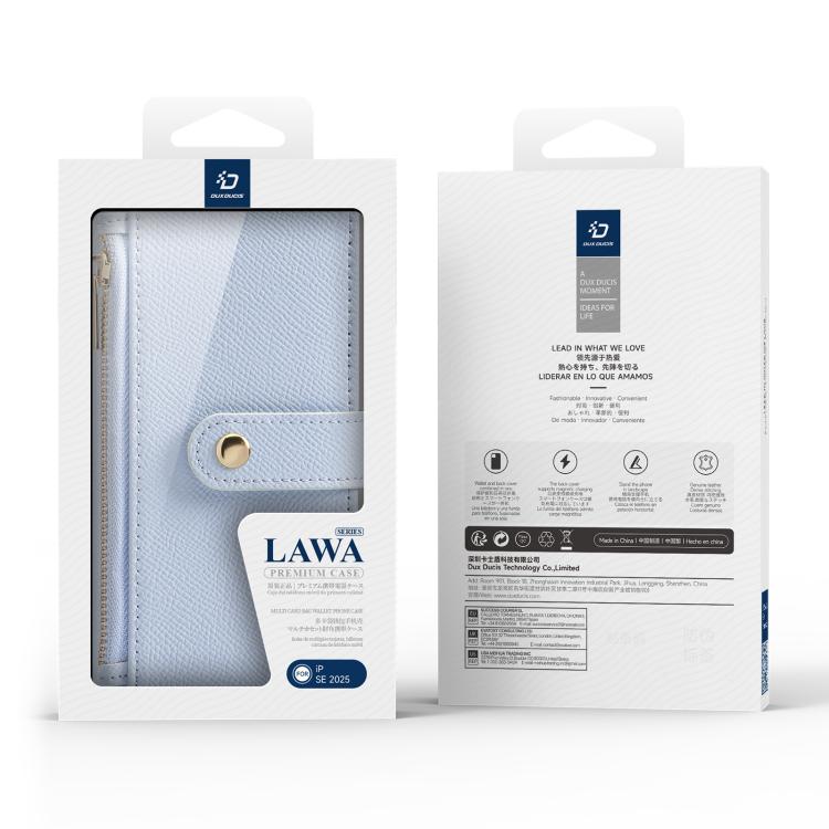 For iPhone 16e DUX DUCIS Lawa Series 2 in 1 Wallet Zipper Detachable MagSafe Phone Case with Lanyard(Light Blue) - iPhone 16e Cases by DUX DUCIS | Online Shopping UK | buy2fix