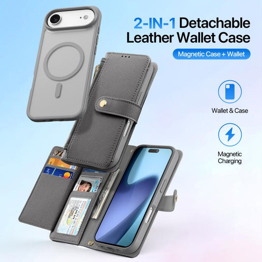 For iPhone Air DUX DUCIS Lawa Series 2 in 1 Wallet Zipper Detachable MagSafe Phone Case with Lanyard(Grey) - iPhone Air Cases by DUX DUCIS | Online Shopping UK | buy2fix