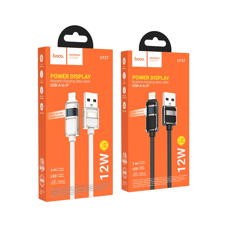 hoco U137 USB to 8 Pin Line 2.4A Charging Data Cable with Display, Length:1.2m(Black) by hoco