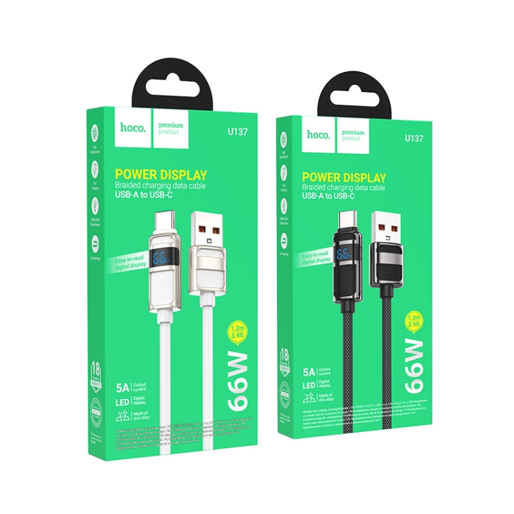 hoco U137 USB to USB-C / Type-C 5A Line Charging Data Cable with Display, Length:1.2m(White) by hoco