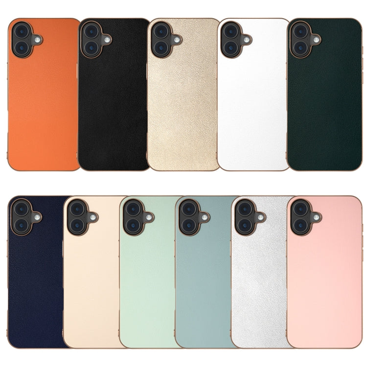 For iPhone 16 Plus PU Leather Electroplating Frame Full Coverage Phone Case(Green) by buy2fix
