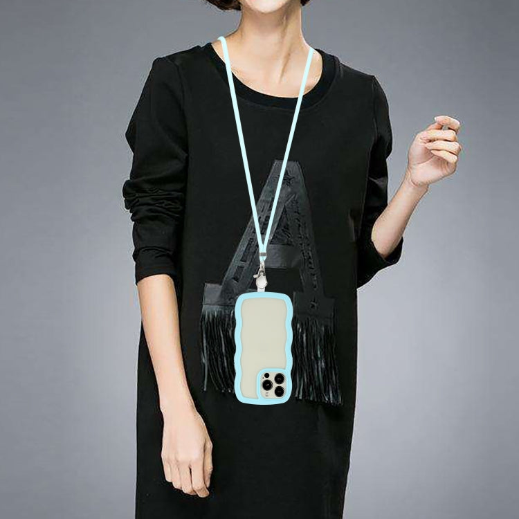For iPhone 16 Pro Max Candy Color Wave TPU Clear PC Phone Case with Lanyard(Blue) by buy2fix