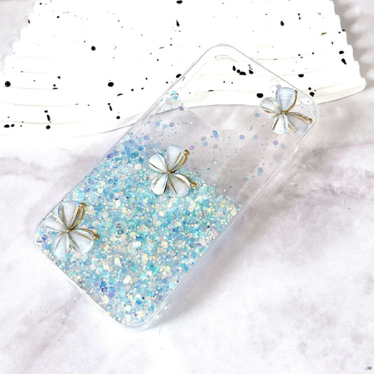 For iPhone 16 Pro Max Luminous Starry Sky Glitter Butterfly TPU Phone Case(Blue) by buy2fix