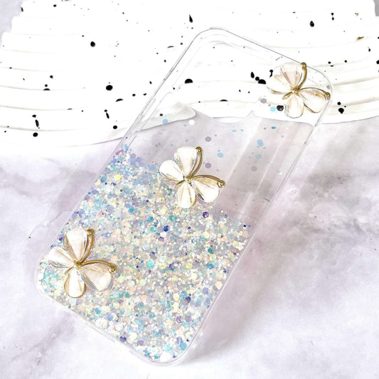 For iPhone 16 Pro Luminous Starry Sky Glitter Butterfly TPU Phone Case(White) by buy2fix