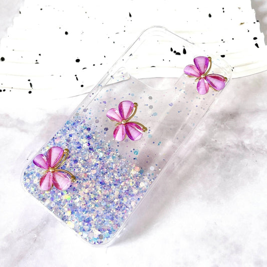 For iPhone 16 Pro Luminous Starry Sky Glitter Butterfly TPU Phone Case(Purple) by buy2fix
