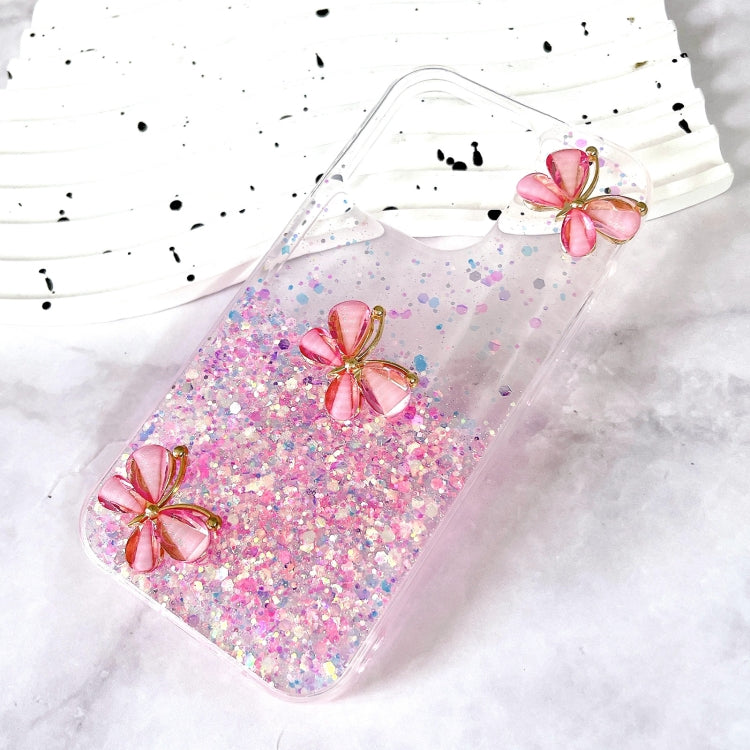 For iPhone 16 Luminous Starry Sky Glitter Butterfly TPU Phone Case(Pink) by buy2fix