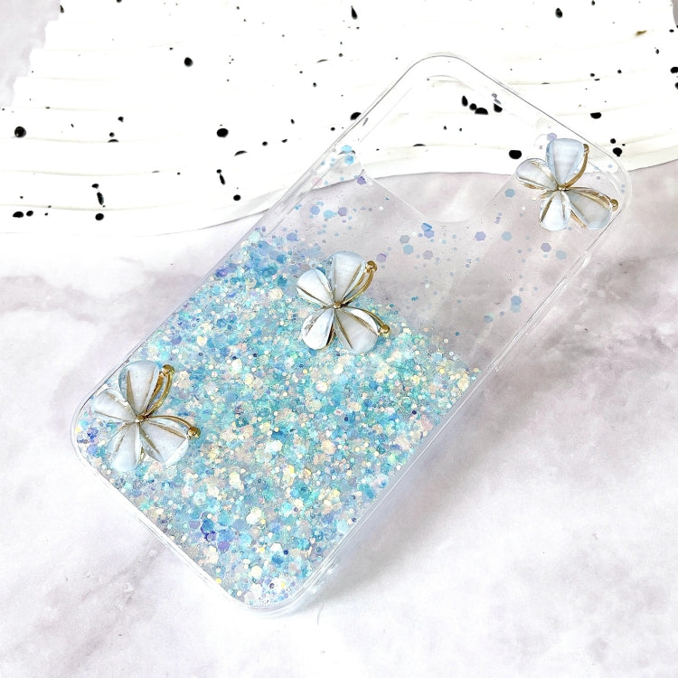 For iPhone 16 Luminous Starry Sky Glitter Butterfly TPU Phone Case(Blue) by buy2fix