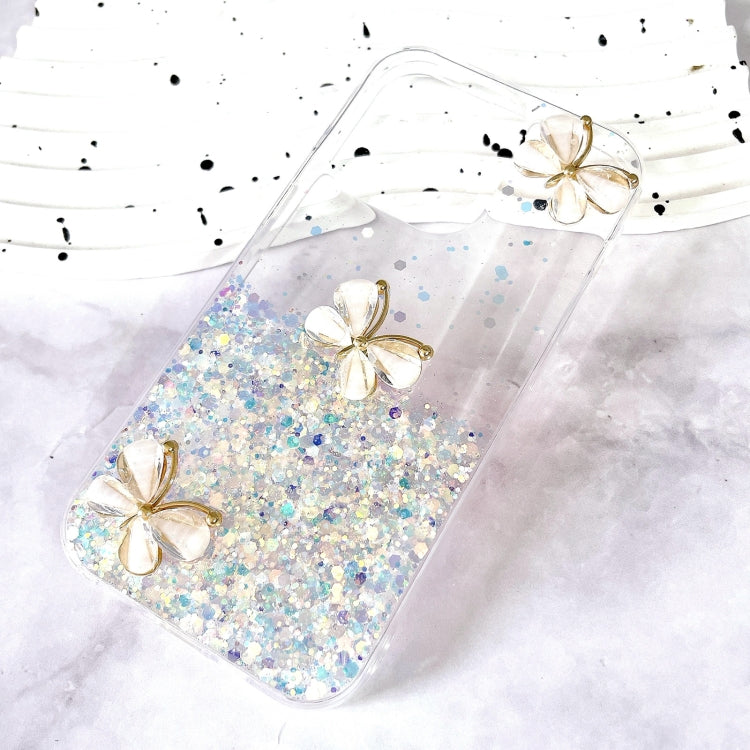 For iPhone 16 Luminous Starry Sky Glitter Butterfly TPU Phone Case(White) by buy2fix