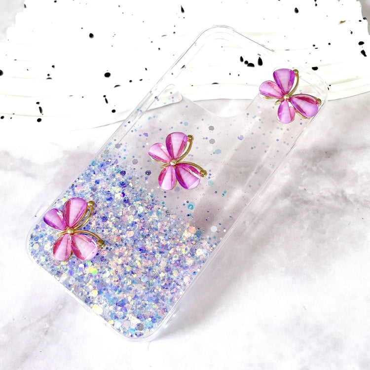 For iPhone 16 Luminous Starry Sky Glitter Butterfly TPU Phone Case(Purple) by buy2fix