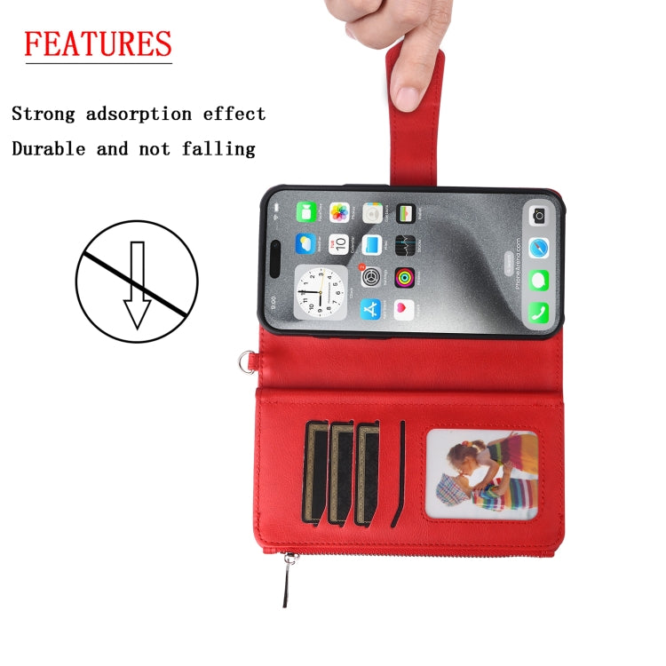 For iPhone 16 Pro Max Solid Color 2 in 1 Zipper Shockproof Phone Case(Red) by buy2fix