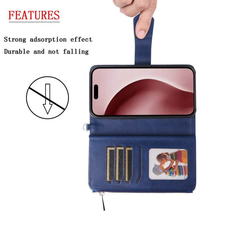 For iPhone 16 Pro Solid Color 2 in 1 Zipper Shockproof Phone Case(Blue) by buy2fix