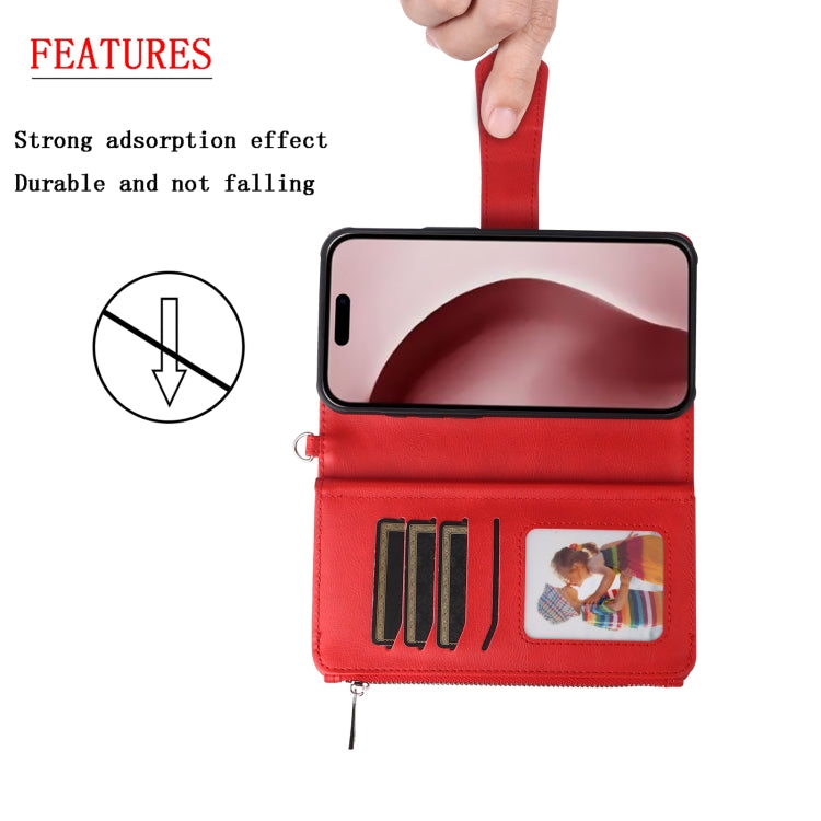 For iPhone 16 Pro Solid Color 2 in 1 Zipper Shockproof Phone Case(Red) by buy2fix