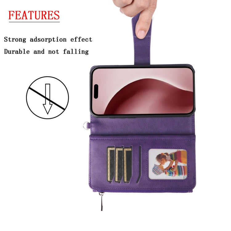 For iPhone 16 Pro Solid Color 2 in 1 Zipper Shockproof Phone Case(Purple) by buy2fix