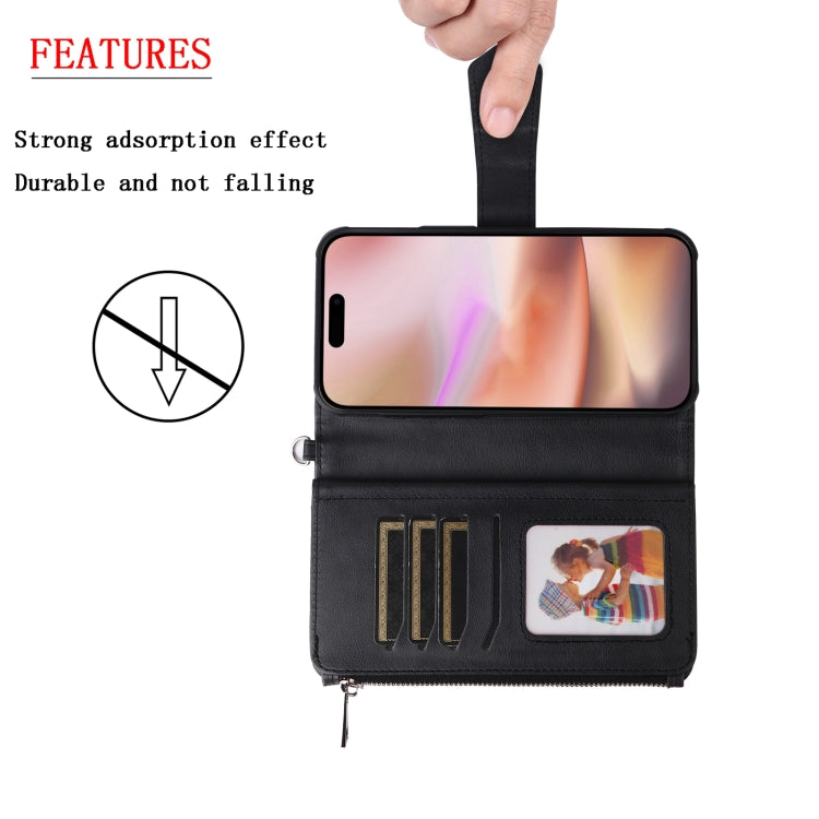 For iPhone 16 Plus Solid Color 2 in 1 Zipper Shockproof Phone Case(Black) by buy2fix
