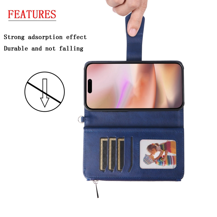 For iPhone 16 Plus Solid Color 2 in 1 Zipper Shockproof Phone Case(Blue) by buy2fix