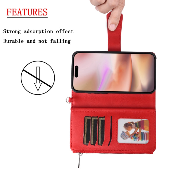 For iPhone 16 Plus Solid Color 2 in 1 Zipper Shockproof Phone Case(Red) by buy2fix