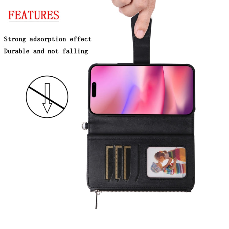For iPhone 16 Solid Color 2 in 1 Zipper Shockproof Phone Case(Black) by buy2fix