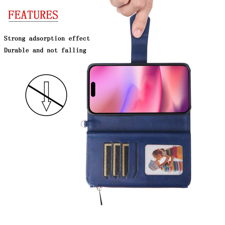 For iPhone 16 Solid Color 2 in 1 Zipper Shockproof Phone Case(Blue) by buy2fix