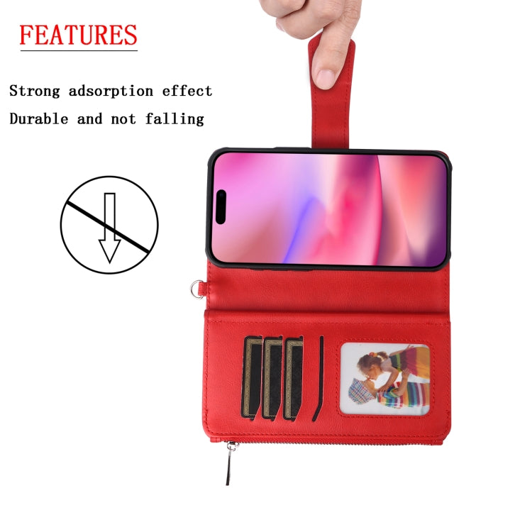 For iPhone 16 Solid Color 2 in 1 Zipper Shockproof Phone Case(Red) by buy2fix