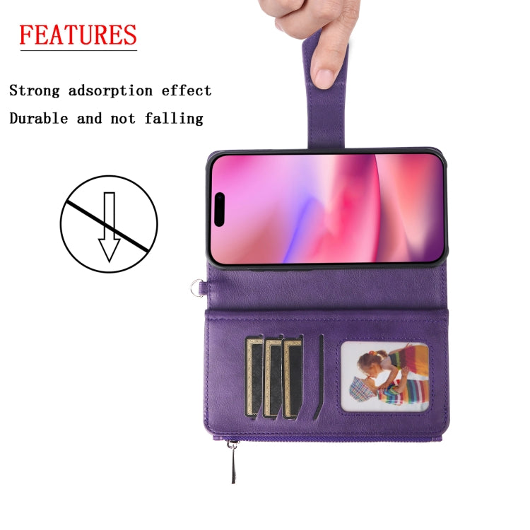 For iPhone 16 Solid Color 2 in 1 Zipper Shockproof Phone Case(Purple) by buy2fix