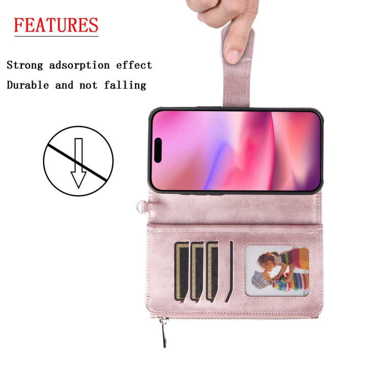 For iPhone 16 Solid Color 2 in 1 Zipper Shockproof Phone Case(Rose Gold) by buy2fix