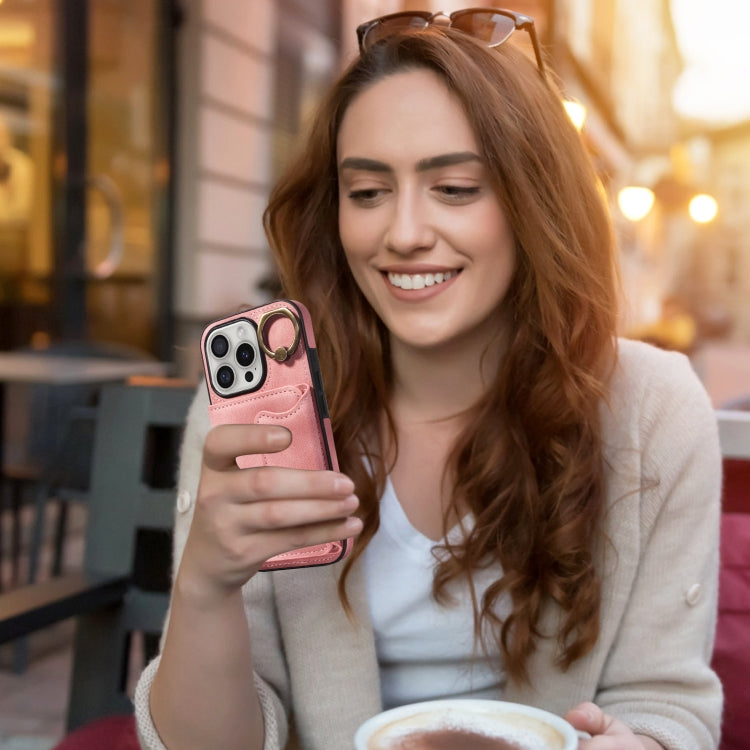 For iPhone 16 Pro Skin Feel Card Bag Phone Case with Ring Buckle(Rose Gold) by buy2fix