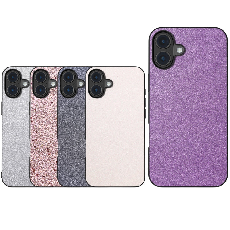 For iPhone 16 Black Frame Glitter Shockproof Phone Case(Purple) by buy2fix