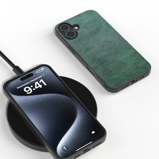 For iPhone 16 Dual Color Lichi Texture PU Phone Case(Green) by buy2fix