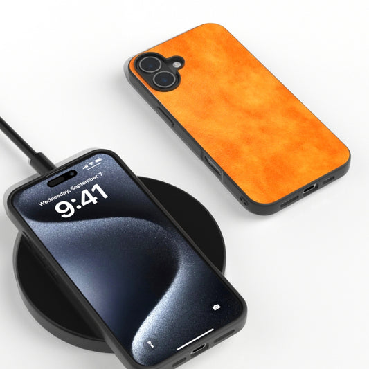For iPhone 16 Plus Dual Color Lichi Texture PU Phone Case(Orange) by buy2fix