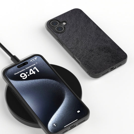 For iPhone 16 Plus Dual Color Lichi Texture PU Phone Case(Black) by buy2fix