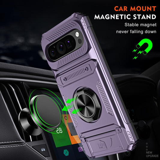 For Google Pixel 9 / 9 Pro TPU Hybrid PC Shockproof Card Phone Case with Metal Ring Holder(Purple) by buy2fix