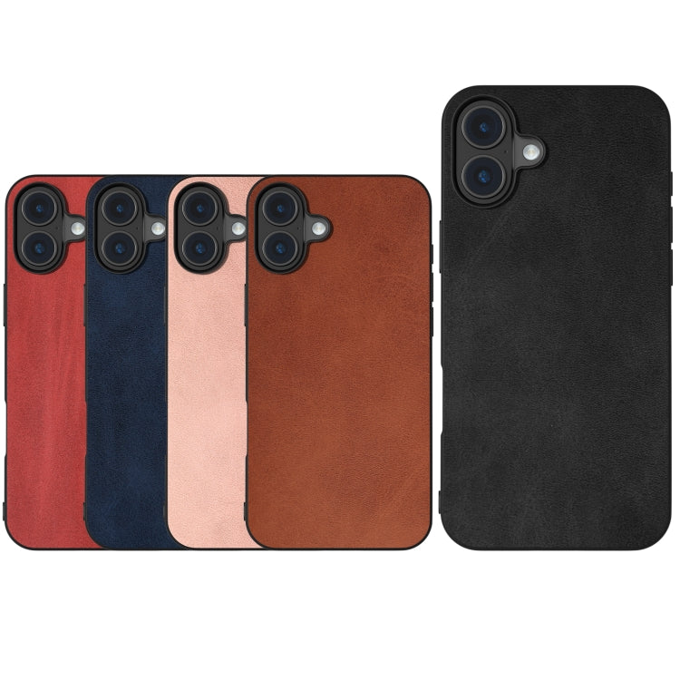 For iPhone 16 Black Frame Two-color Calf Texture PU Phone Case(Blue) by buy2fix