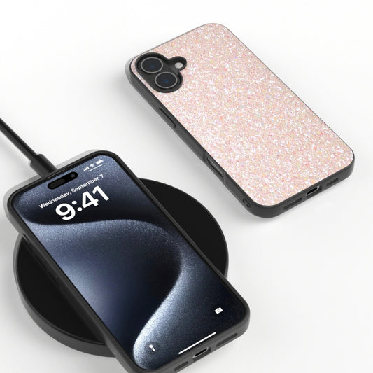 For iPhone 16 Plus Black Frame Colorful Glitter Phone Case(Pink) by buy2fix