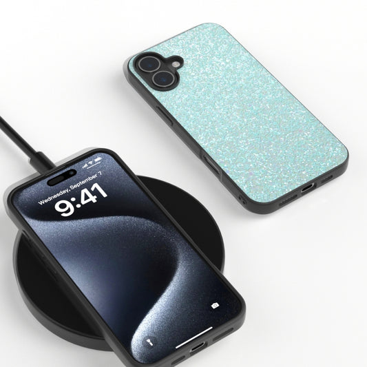 For iPhone 16 Black Frame Colorful Glitter Phone Case(Light Green) by buy2fix