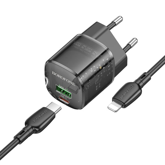 BOROFONE BN17 PD20W USB, Type-C Charger with 1m Type-C to 8 Pin Cable Set, Plug Type:EU Plug(Black) - USB Charger by Borofone | Online Shopping UK | buy2fix