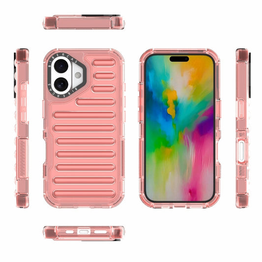 For iPhone 16 Plus High Transparency TPU Hybrid PC Airbag Phone Case(Peach Red) by buy2fix