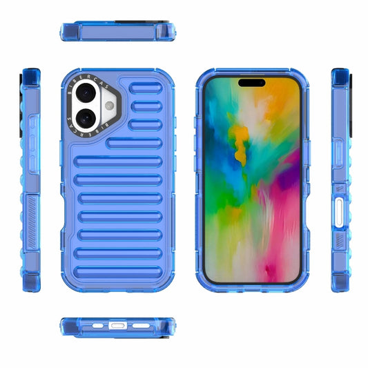 For iPhone 16 Plus High Transparency TPU Hybrid PC Airbag Phone Case(Transparent Blue) by buy2fix