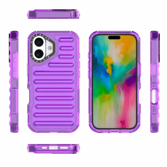 For iPhone 16 High Transparency TPU Hybrid PC Airbag Phone Case(Transparent Purple) by buy2fix