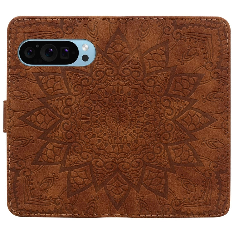 For Google Pixel 10 / 9 / 9 Pro Mandala Embossed Dual-Fold Calf Leather Phone Case(Brown) by buy2fix