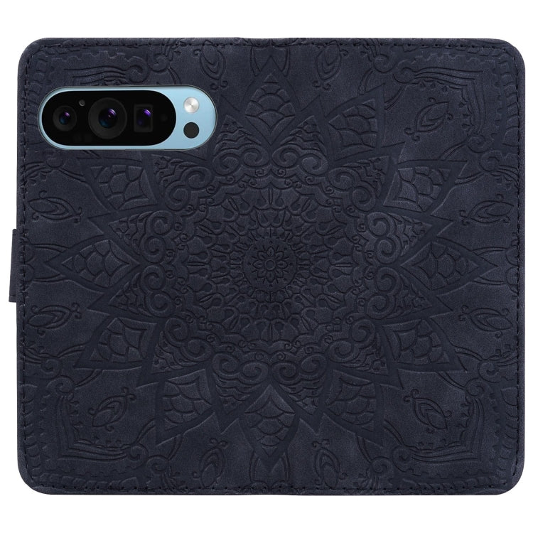 For Google Pixel 10 / 9 / 9 Pro Mandala Embossed Dual-Fold Calf Leather Phone Case(Black) by buy2fix