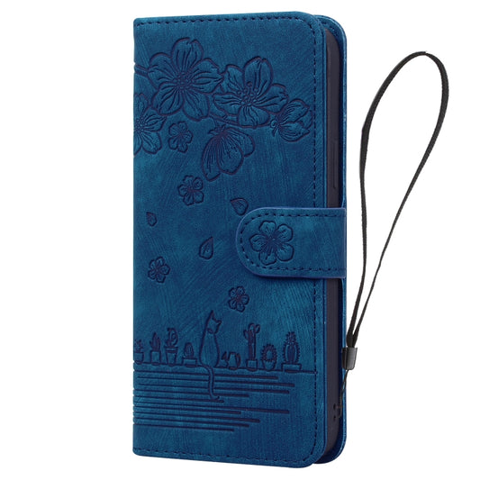 For Google Pixel 9 Pro XL / 10 Pro XL Cartoon Sakura Cat Embossed Leather Phone Case(Blue) by buy2fix