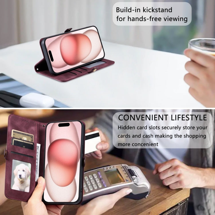 For iPhone 16 Pro Max Skin Feel Totem Embossed Leather Phone Case(Wine Red) by buy2fix